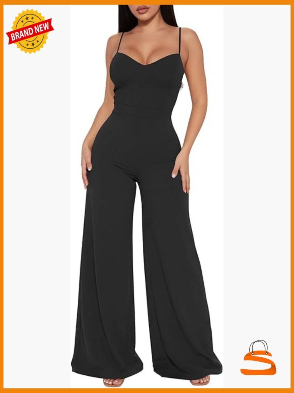 Sleeveless Spaghetti Strap Wide Leg Jumpsuit with Corset Bodice